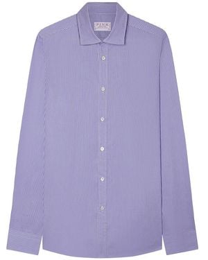 Thomas Pink Stripe Slim Fit Twill Cotton Shirt - Purple