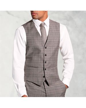 Brook Taverner Tailored Fit Coltrane Chestnut Pow Check Pure New Wool Suit Waistcoat - Grey