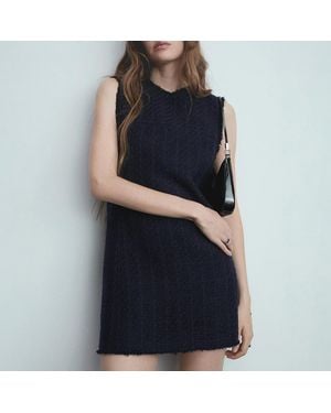 Mango Short Tweed Dress - Blue