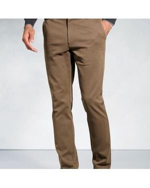 Brook Taverner Tailored Fit Seychelles Sand Cotton Blend Twill Trousers - Brown