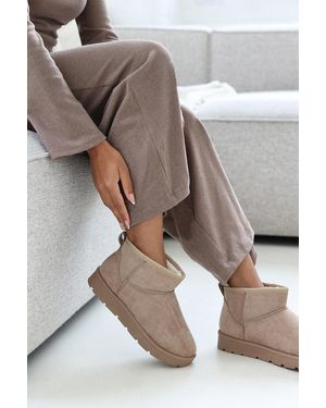 Where's That From Wheres 'Kamila' Mini Faux-Suede Fur Lined Ankle Boots - Grey