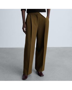 Mango Khaki Straight Fit Pleated Trousers - Brown