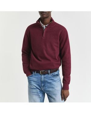 GANT Burgundy Sacker Rib Half Zip Sweatshirt - Red