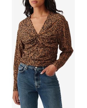 IRO Printed Ruched Blouse - Brown