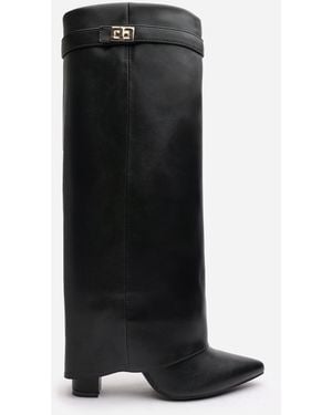 Where's That From 'Keira' Fold Over Shark Block Heel Point Toe Boots - Black