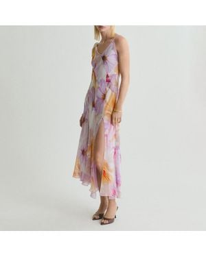 Mango Floral Print Dress With Asymmetrical Straps - Multicolour