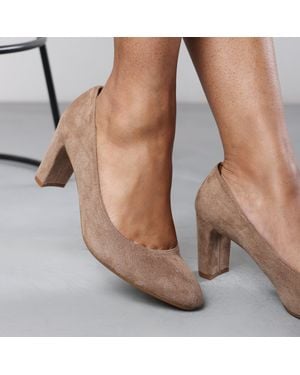Where's That From Livia' Wide Fit Suede Mid Block Heel Court Shoe With Rounded Toe - Natural