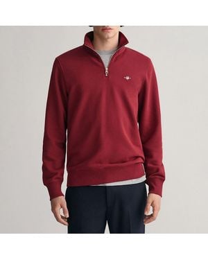 GANT Burgundy Regular Shield Half Zip Sweatshirt - Red