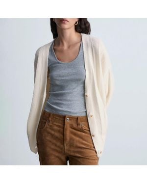 Mango Cream Wool Blend Button Long Cardigan - Blue