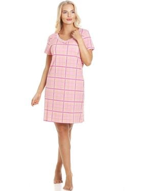 CAMILLE Chequered Print Cotton Nightshirt - Pink