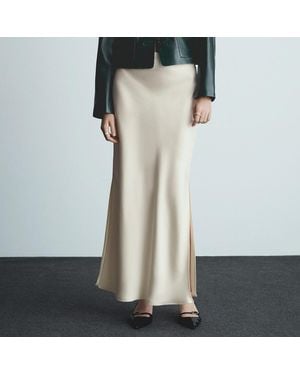 Mango Ecru Satin Long Skirt - Natural