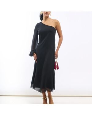 Needs No Label Asymmetric Feather Cuff Dress - Black