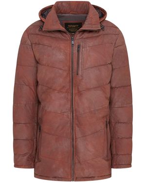 Infinity Leather Tan Leather Quilted Jacket Hooded Puffer Winter Coat - Brown