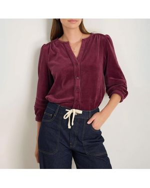 Wyse Burgandy Velma Cotton Blend Velour Blouse - Red