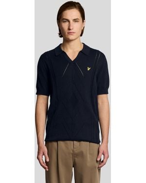 Lyle & Scott Open Collar Argyle Knitted Polo Shirt - Blue