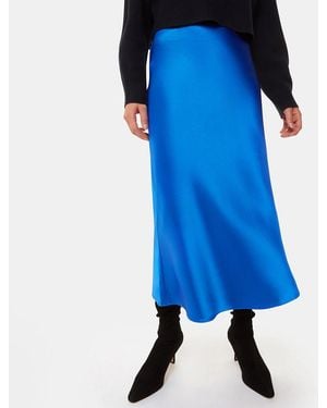 Whistles Satin Bias Cut Skirt - Blue