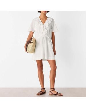 Whistles Ruffle Trapeze Mini Dress - White