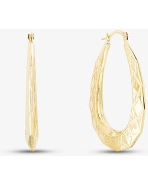 T.H.Baker 9Ct Large Patterned Creoles Hoop Earrings Uer101Y - Metallic