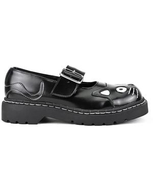 Infinity Leather Mary Jane Kitty Leather Platform Goth Shoes - Black