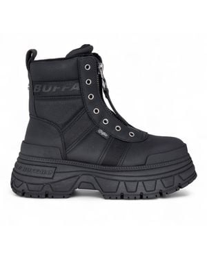 Buffalo Chunky Platform Front Zip High Ankle Combat Boots - Black