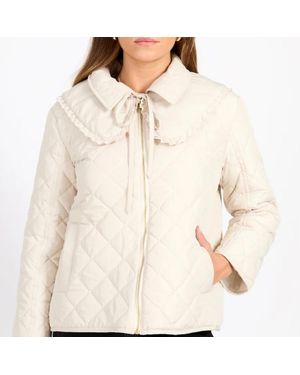 Little Mistress Cream Quilted Collar Detail Jacket - Natural