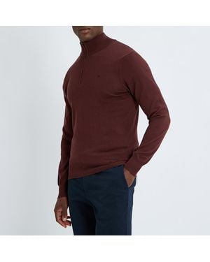J.Lindeberg Burgundy 1/2 Zip Cotton Jumper - Red