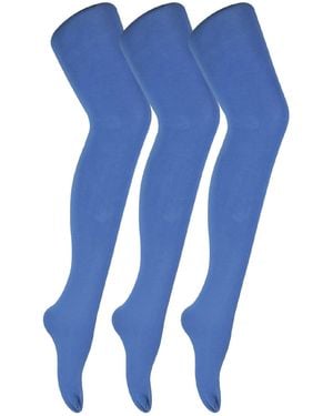 Sock Snob Moonlight 3 Pair Ladies Coloured Opaque 80 Denier Plain Block Colour Tights - Blue