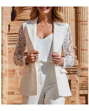 Sosandar Ivory Premium Lace Detail Blazer - Natural
