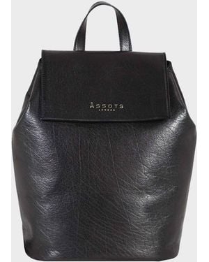 Assots London 'jermyn' Classic Black Full Grain Leather Flap-over Backpack