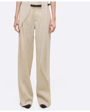 Helmut Lang Cream Pleated Linen Blend Trousers - Natural