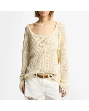 7 For All Mankind Deep V-Neck Crochet Jumper - Natural