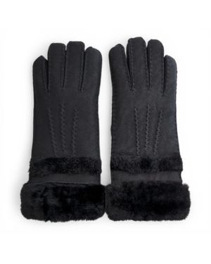Infinity Leather Genuine Sheepskin Suede Gloves With Roll Up/Down Cuff - Black
