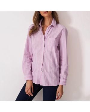 Crew Striped Poplin Cotton Shirt - Purple