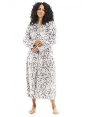 CAMILLE Supersoft Fleece Zip Up Animal Print Dressing Gowns - Grey