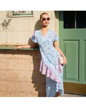 Needs No Label Ditsy Floral Ruffle Mix And Match Midi Dress - Blue