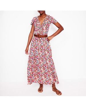 Boden Nicola Floral Jersey Tea Midi Dress - Red