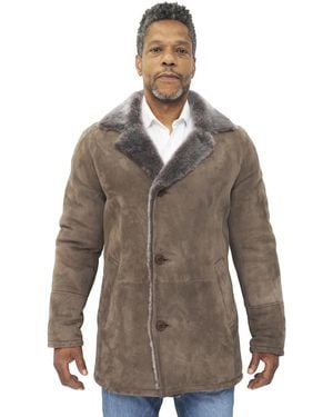 Infinity Leather Taupe Sheepskin Classic Car Coat-Avondale - Brown