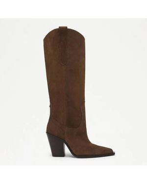 Russell & Bromley Dark Saddle Up Knee-High Western Boot - Brown