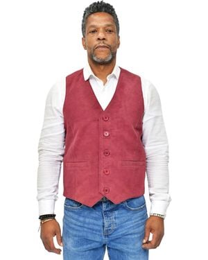 Infinity Leather Soft Suede Burgundy Leather Waistcoat-Grays - Red