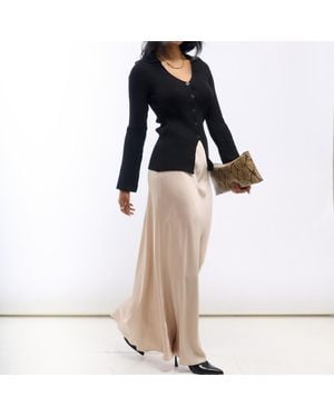 Needs No Label Champagne Satin Maxi Slip Skirt - Black