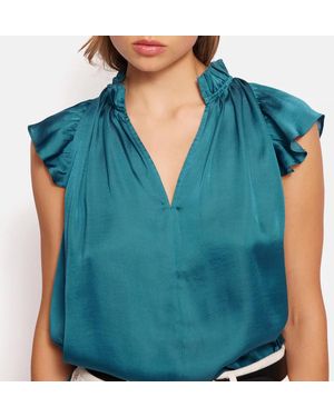 Jigsaw Recycled Satin Frill Neck Top - Blue
