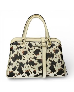 Laura Vita Aramis-08 Tan Floral Print Adjustable Straps Shoulder Tote Handbag - Metallic