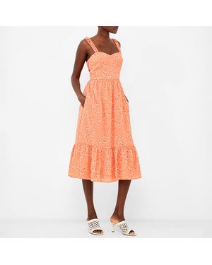 French Connection Coral Sweetheart Neck Midi Dress - Orange