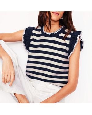 Boden Stripe Lena Stitch Detail Cotton Tank - Blue