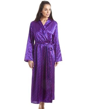 CAMILLE Polka Dot Satin Dressing Gown - Purple