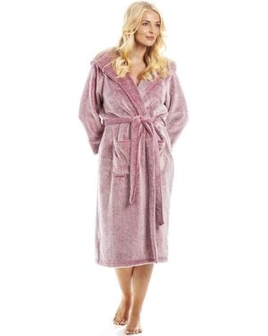 CAMILLE Deep Pile Full Length Fleece Bathrobe - Pink