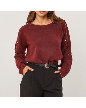Sofiacashmere Burgundy Cashmere Floral Appliqué Jumper - Red