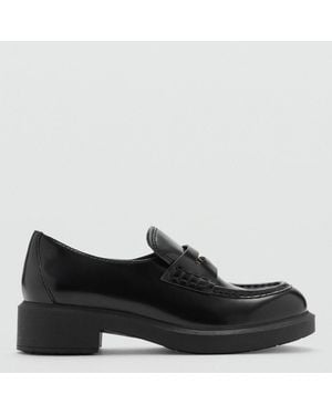 Mango Leather Loafers With Metallic Detail - Black