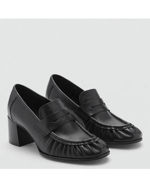 Mango Heeled Leather Loafers With Pleat Detail - Black