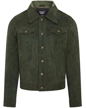 Infinity Leather Trucker Goat Suede Western Leather Jeans Jacket - Green